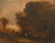 Attributed to Edmund J. Niemann (1813-1876) British, figures by a wooded landscape with hills