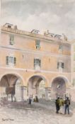 19th century continental school, figures in a piazza, watercolour, inscribed and dated 'Dec 5th