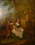 18th-century French school, follower of Lancret, Young couple in a parkland setting, oil on panel,