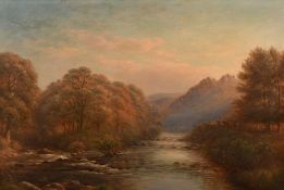 Frederick Foot (19th century) British, 'On the Dart, Devon', A figure and cattle by Moorland