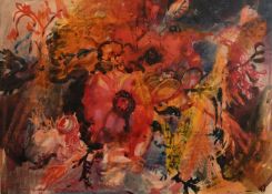 Leslie Moore (1913-1976) British. 'Abstract Flowers', Mixed Media, mostly Watercolour, Signed. 18