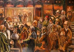 Derek Higginson (1930-2020) British, 'Theatre Scene, People Clapping to the Violin', oil on
