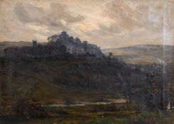 Circle of Alfonso Toft, 20th century, A view of a castle on a hill, oil on canvas, indistinctly