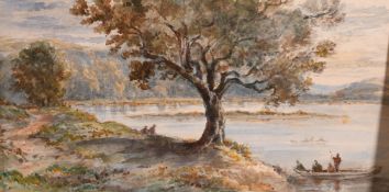 Manner of David Cox Jr. (1809-1885) British, two scenic landscapes one with figures on a punt, the