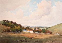 F. Morris, 'Stoke-in-Teignhead', a view of farm buildings in a landscape, watercolour, signed 10