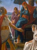 20 century school, A scene of Eastern figures, oil on canvas laid down, 20.5