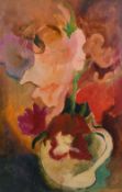 20th century, A still life of mixed flowers in a jug, oil on board, initialed 'AM', 30