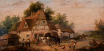 Georgina Lara (19th century) British, A pair of scenes of figures and horses in village settings,
