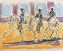 Lucilla Jones (20th century) five works featuring horses and riders, watercolour and pencil, each