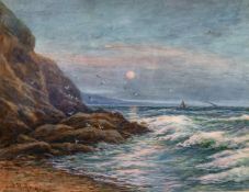 George Henry Jenkins (1843-1914) British. Coastal Scene at Sunset, Watercolour, Signed, 11