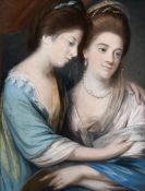 19th century English school, A study of two elegant ladies holding sheet music, pastel, 28