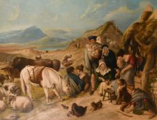 Circle of Richard Ansdell, Circa 1890, a Highland scene with a Scottish family, a loch and hills