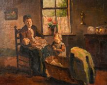 J. W. Enness (Early 20th century), Figures in a cottage interior, oil on canvas, signed, 12