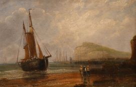 19th-century school, a pair of scenes of fishing boats bringing the catch in, oil on canvas, 8
