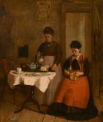 Harry Brooker (1848-1940) British, A scene of two ladies in an interior, oil on canvas, signed,