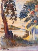 Maung Maung Gyi (1890-1942) Burmese, A Burmese river landscape, watercolour, signed anddated '1915',