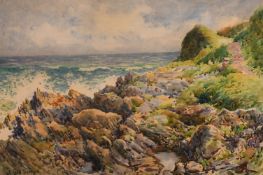 W. Cecil Dunford (1885-1969) British, view of a rocky coastline with breaking waves, watercolour,
