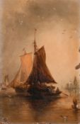 19th Century School. A Scene of Shipping in Calm Waters, Oil on Board. 9.5