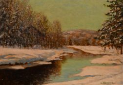Bergstrom (20th century) Swedish school, a snowy River landscape, oil on board, signed, 13