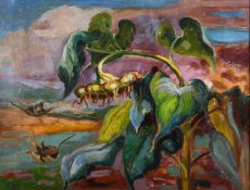 Phyllis Bray (1911-1991) British, A scene of a sunflower in a landscape, oil on canvas, signed