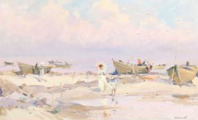 Alexei Novojilov (b.1937) Russian, 'At Low Tide', signed oil on board, 14