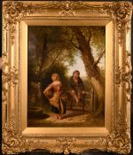 William Collins (1788-1847) British, 'The Stile', A scene of young figures by a gate with a