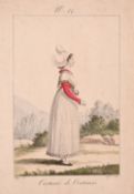 A collection of seven 19th century Swiss hand coloured prints of regional costumes, two of them