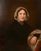 19th century school, A half-length portrait of a lady holding spectacles, oil on canvas, 30