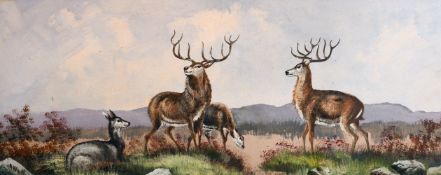 Alfred Worthington (1834-1927) British, a pair of oil on board scenes of deer in a landscape,