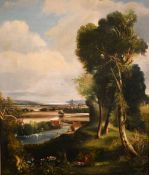 Attributed to Henry Mark Anthony (1817-1886) British, An extensive river landscape with a town and