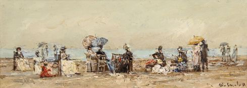 Igor Chetsov, Russian, 'Victorians On The Beach', signed oil on board 4.75