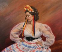 John Barghope (20th century) British, a half-length portrait of a woman in a National dress, 20