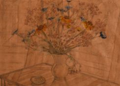 English school, still life of mixed flowers in a jug, watercolour, indistinctly signed, 8