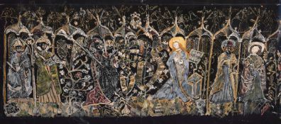 Manner of Graham Sutherland (1903-1980) British, study of a tapestry, gouache on a black ground,