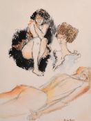 Hugo Pratt (1927-1995) Italian/British. Study of a 3 female figures, watercolour and pencil