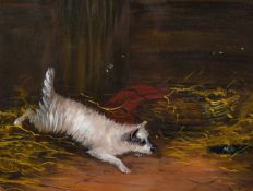Circle of J. Langlois (1855-1904), A scene of a terrier ratting, oil on board, indistinctly signed