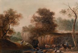 Thomas Barker of Bath (1769-1847) British. A Scene of Cattle Crossing a River with Figures