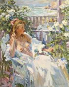 Viktor Yefimenko (b.1952) Russian, 'On The Veranda', signed oil on canvas 32