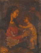 18th century school, Madonna and child with a saint, oil on copper, 7