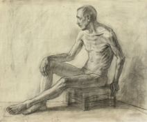 20th Century Russian School. A Study of a Seated Male Figure, Charcoal, 19