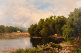 John Clayton Adams (1840-1906) British, 'Haymaking in the Valley of the Test Hants', oil on