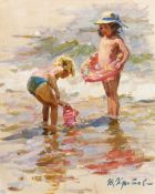 Yuri Krotov (b.1964) Russian, 'Young Sunbathers', signed oil on canvas 18.5