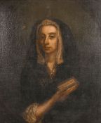 19th century school, a half-length portrait of a Lady holding a book, oil on canvas, 30