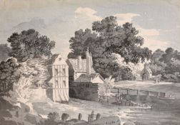 Circle of Thomas Sunderland (1744-1823) British, A blue wash drawing of a watermill, 9