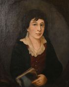 19th century school, A portrait of a child holding a book, oil on canvas, 24