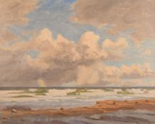 Philip Gregory Needell (1886-1974) British, waves breaking on a shore with a rainbow in the