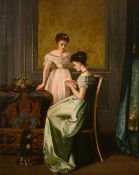Benjamin Eugen Fichel (1826-1895) French, Ladies reading a letter in a formal room setting, oil on