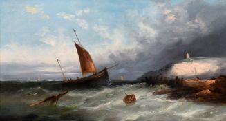 William Henry Williamson (1820-1833) British, 'Shipping off Scarborough', oil on canvas, signed