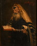 19th century school, a study of a rabbi reading a manuscript, oil on panel, indistinctly signed