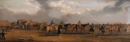 A pair of 19th century coloured prints of horse meetings, each 8.5